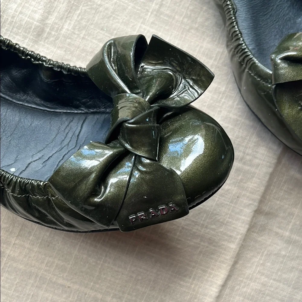 Prada Green Flats with Bow Detail - Picture 2 of 11